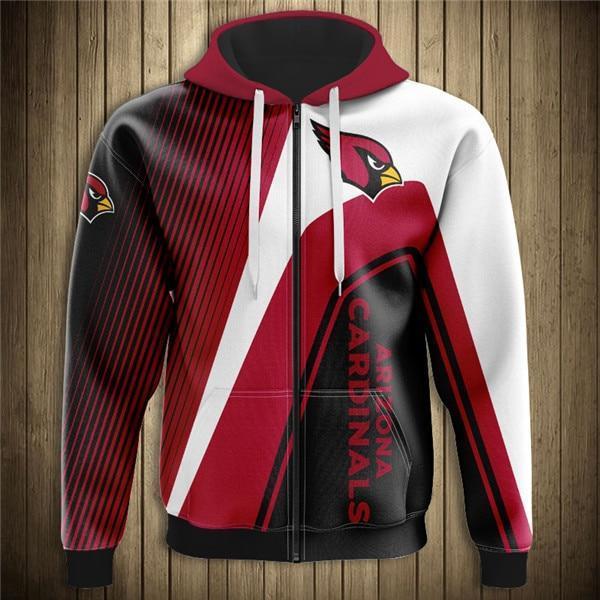 Arizona Cardinals Hooded Matching Stripe 3D Zipper Hoodie Jacket