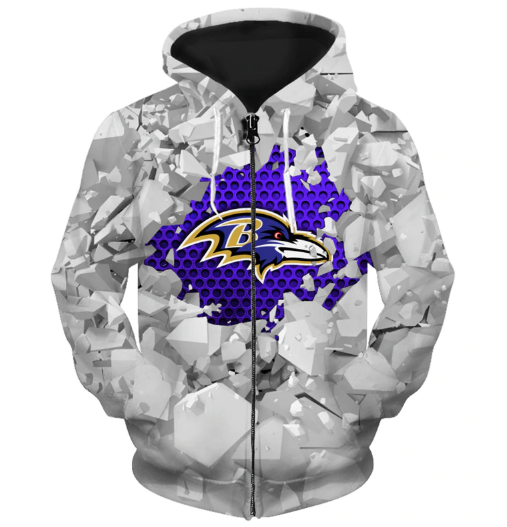 Baltimore Ravens Beehives Pattern 3D Zipper Hoodie Jacket