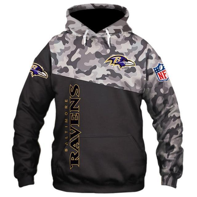 Baltimore Ravens Half Camo 3D Pullover Hoodie