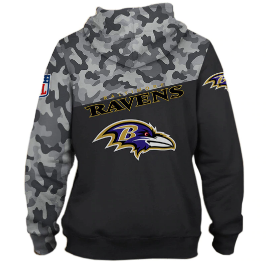 Baltimore Ravens Half Camo 3D Pullover Hoodie - Image 2