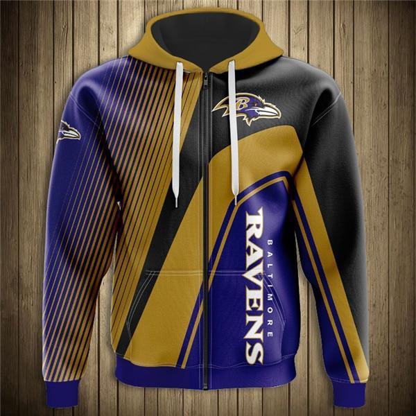 Baltimore Ravens Hooded Matching Stripe 3D Zipper Hoodie Jacket