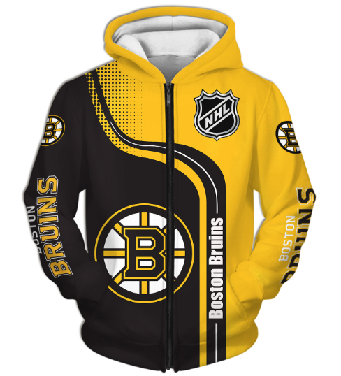 Boston Bruins Half Color 3D Printed Zipper Hoodie Jacket