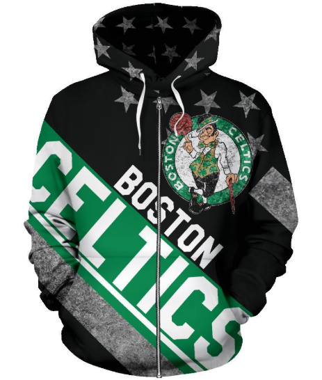 Boston Celtics Stripe With Stars 3D Printed Zipper Hoodie Jacket