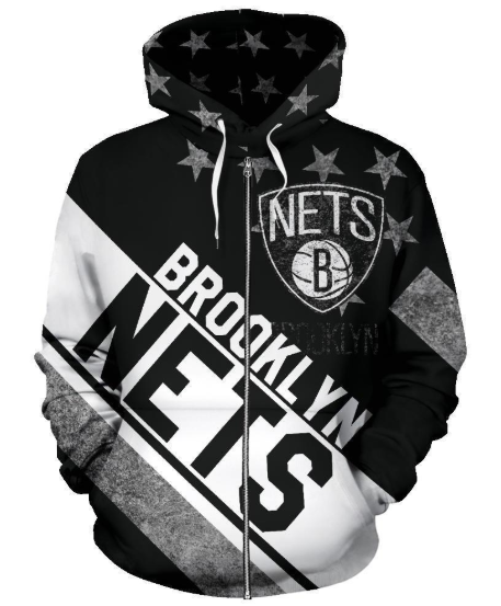 Brooklyn Nets Stripe With Stars 3D Printed Zipper Hoodie Jacket