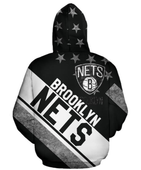 Brooklyn Nets Stripe With Stars 3D Printed Zipper Hoodie Jacket - Image 2