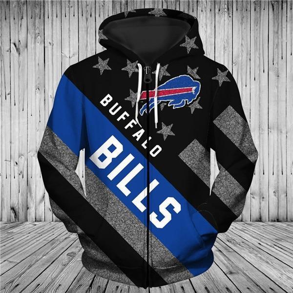 Buffalo Bills Black With Multi Star 3D Zipper Hoodie Jacket