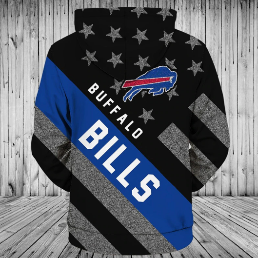 Buffalo Bills Black With Multi Star 3D Zipper Hoodie Jacket - Image 2