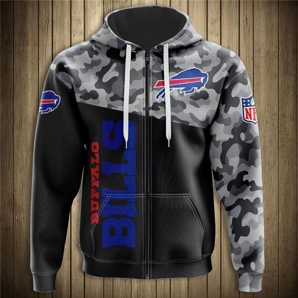Buffalo Bills Half Camo 3D Zipper Hoodie Jacket