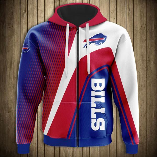 Buffalo Bills Hooded Matching Stripe 3D Zipper Hoodie Jacket