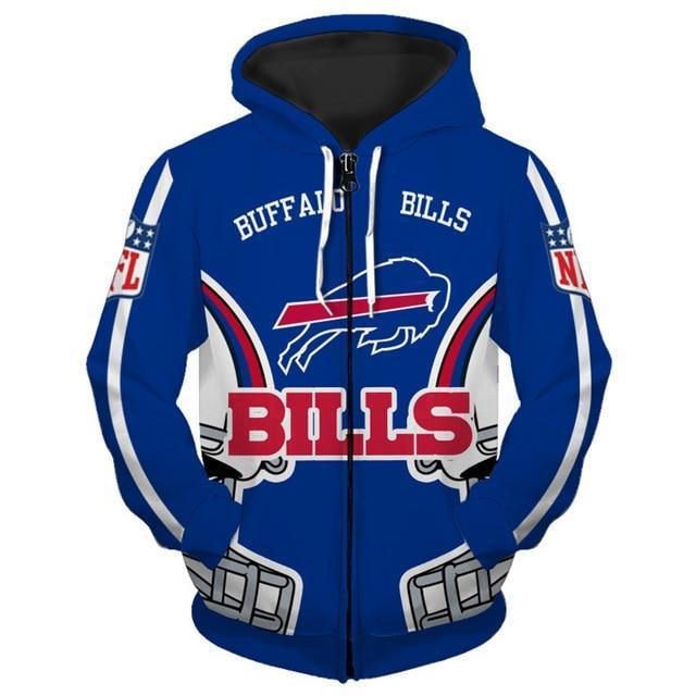 Buffalo Bills Solid Color 3D Zipper Hoodie Jacket