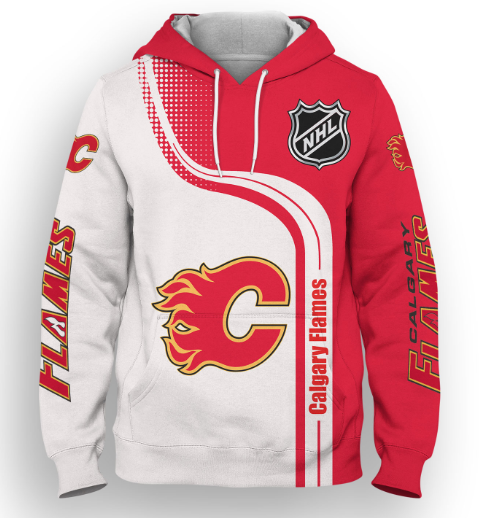 Calgary Flames Half Color 3D Printed Pullover Hoodie