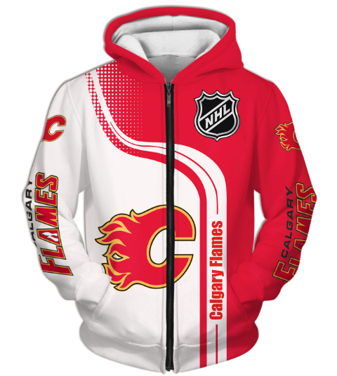 Calgary Flames Half Color 3D Printed Zipper Hoodie Jacket
