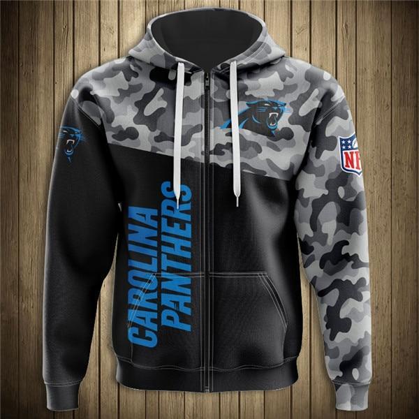 Carolina Panthers Half Camo 3D Zipper Hoodie Jacket