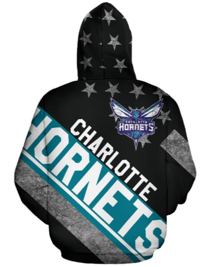 Charlotte Hornets Stripe With Stars 3D Printed Pullover Hoodie - Image 2