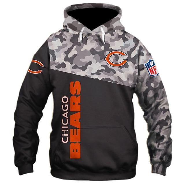 Chicago Bears Half Camo 3D Pullover Hoodie