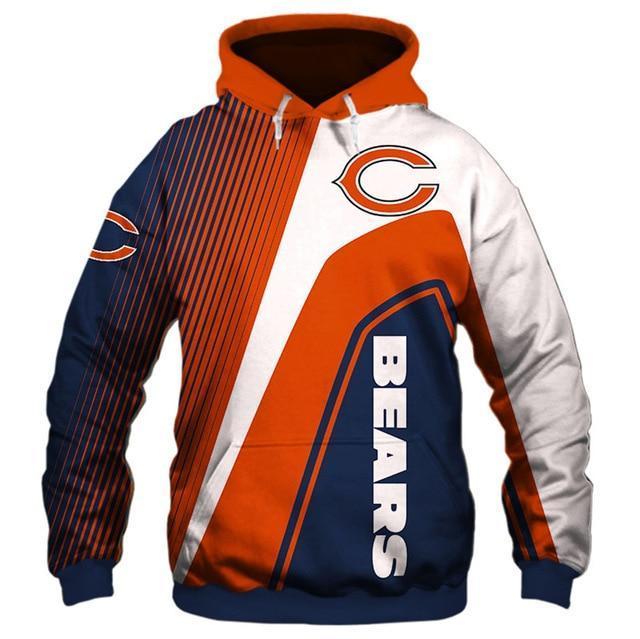 Chicago Bears Hooded Matching Stripe 3D Pullover Hoodie