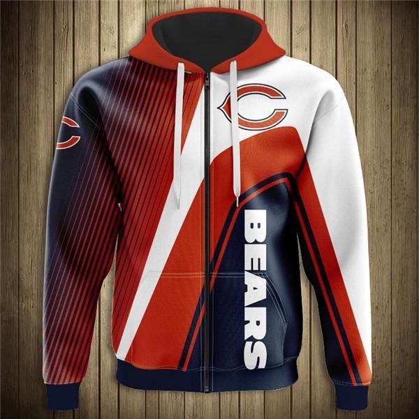 Chicago Bears Hooded Matching Stripe 3D Zipper Hoodie Jacket