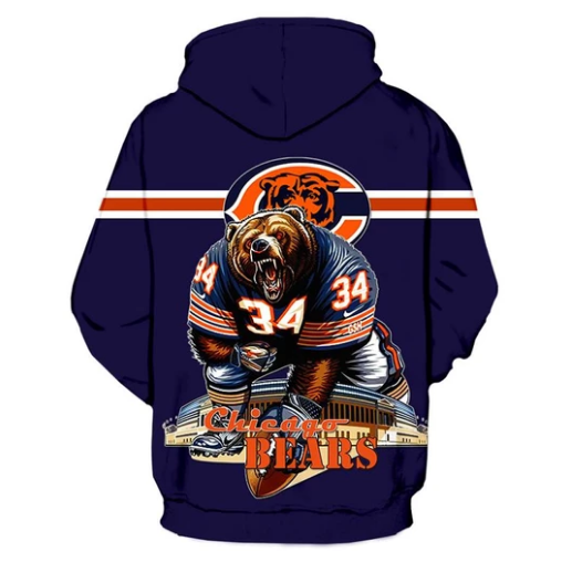 Chicago Bears Symbol Stylized 3D Printed Pullover Hoodie - Image 2