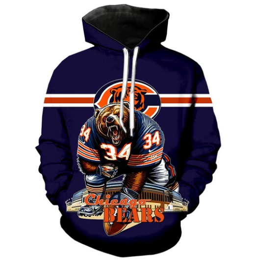 Chicago Bears Symbol Stylized 3D Printed Pullover Hoodie
