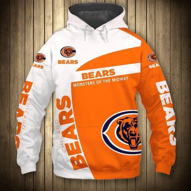 Chicago Bears White Hood 3D Pullover Hoodie