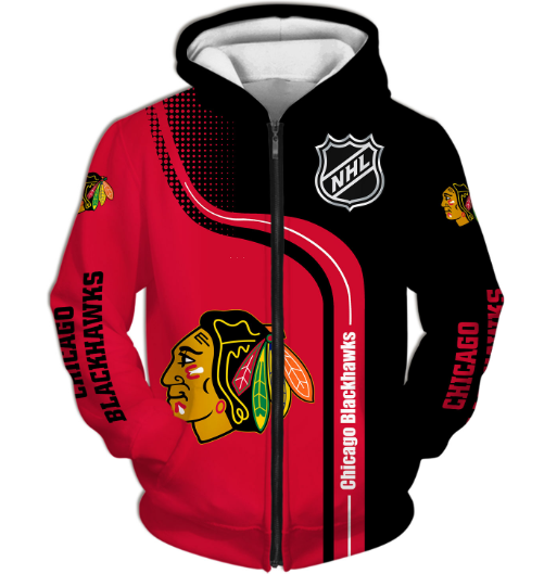 Chicago Blackhawks Half Color 3D Printed Zipper Hoodie Jacket