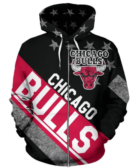 Chicago Bulls Stripe With Stars 3D Printed Zipper Hoodie Jacket