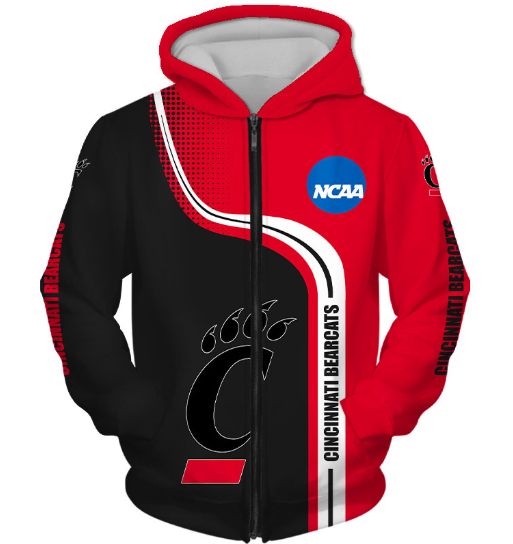 Cincinnati Bearcats Half Color 3D Printed Zipper Hoodie Jacket
