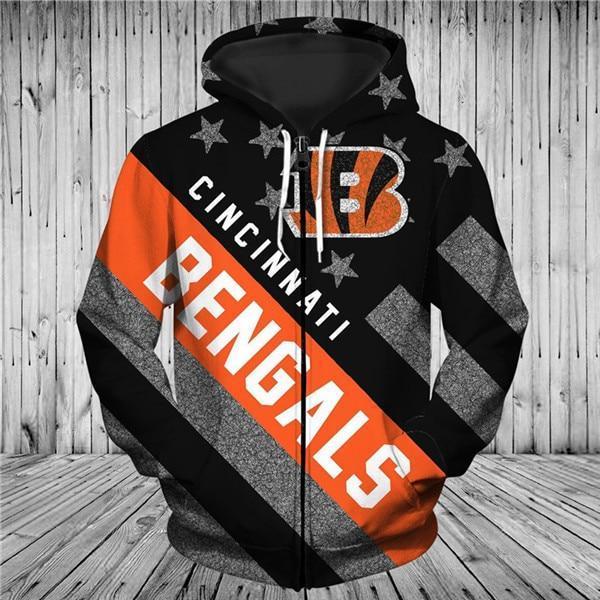 Cincinnati Bengals Black With Multi Star 3D Zipper Hoodie Jacket