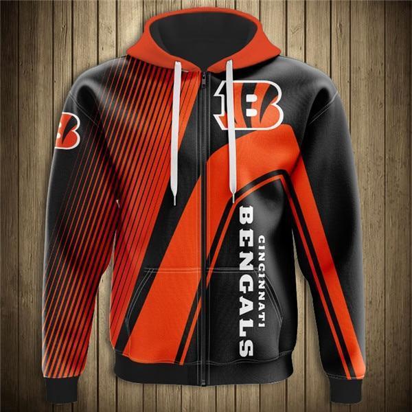 Cincinnati Bengals Hooded Matching Stripe 3D Zipper Hoodie Jacket