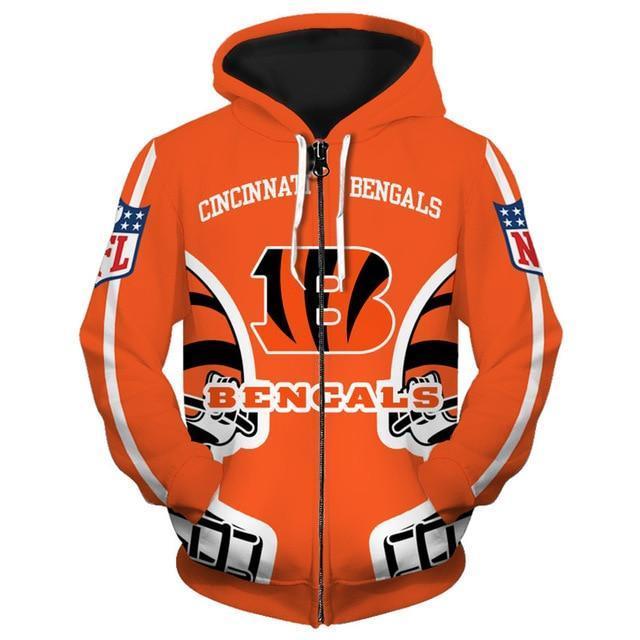 Cincinnati Bengals Solid Color 3D Zipper Hoodie Jacket