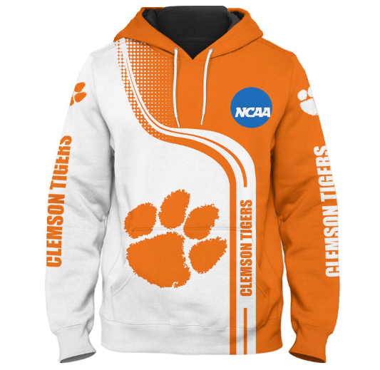 Clemson Tigers Half Color 3D Printed Pullover Hoodie