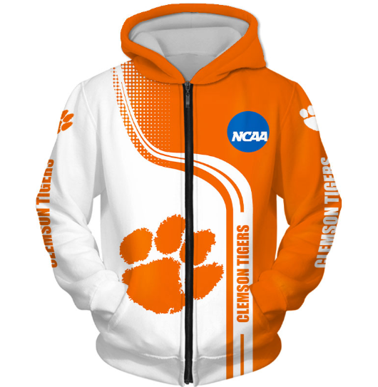 Clemson Tigers Half Color 3D Printed Zipper Hoodie Jacket