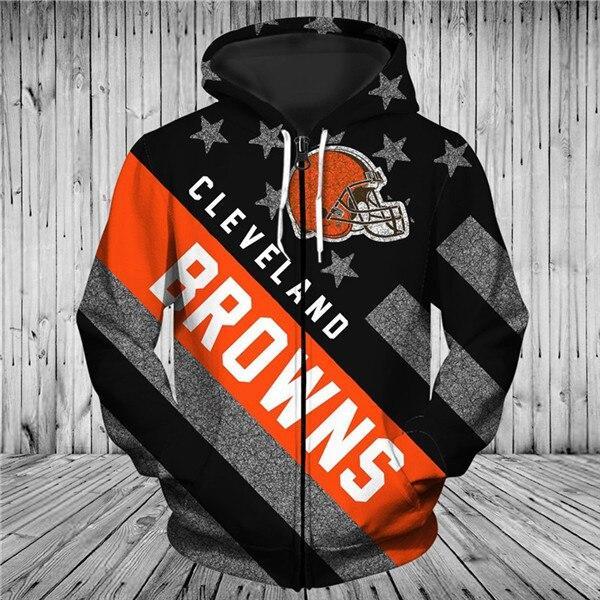 Cleveland Browns Black With Multi Star 3D Zipper Hoodie Jacket