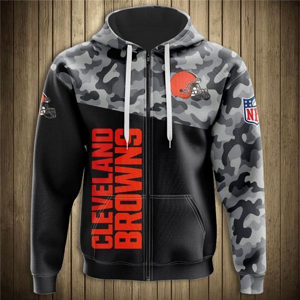 Cleveland Browns Half Camo 3D Zipper Hoodie Jacket