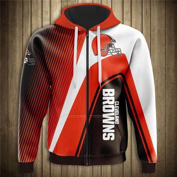 Cleveland Browns Hooded Matching Stripe 3D Zipper Hoodie Jacket