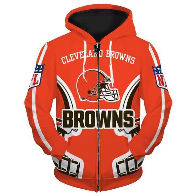 Cleveland Browns Solid Color 3D Zipper Hoodie Jacket