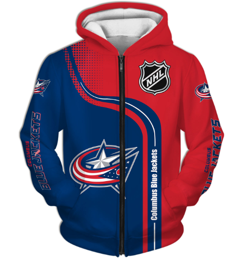 Columbus Blue Jackets Half Color 3D Printed Zipper Hoodie Jacket