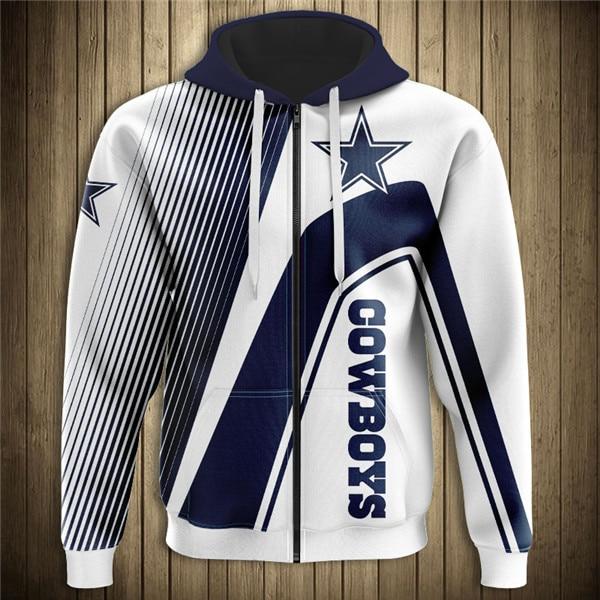Dallas Cowboys Hooded Matching Stripe 3D Zipper Hoodie Jacket