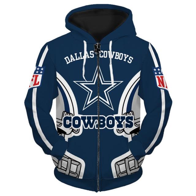 Dallas Cowboys Solid Color 3D Zipper Hoodie Jacket