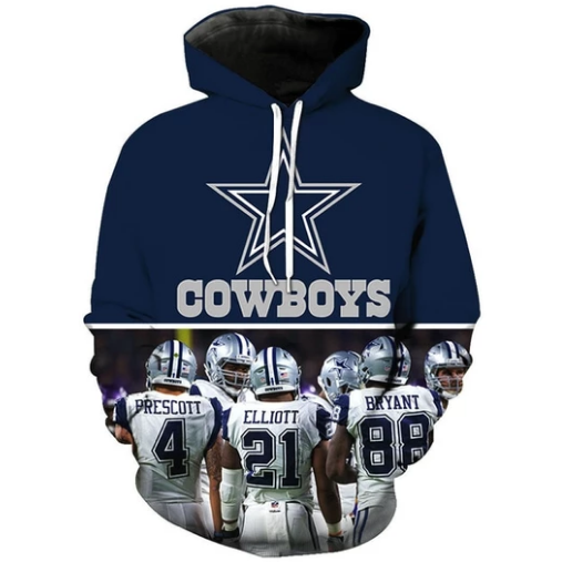 Dallas Cowboys Team With Symbol 3D Printed Pullover Hoodie