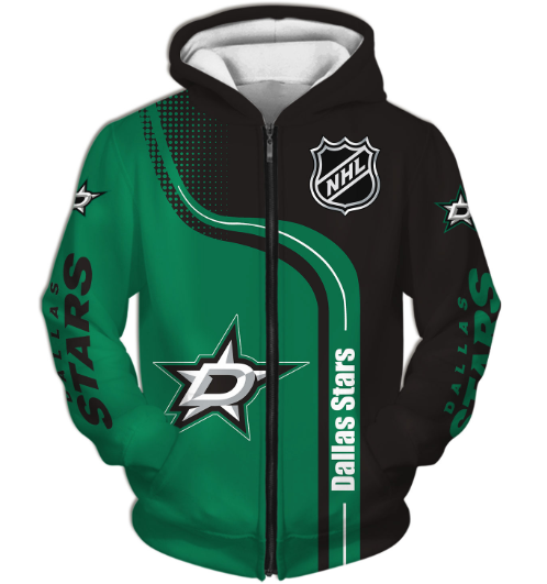 Dallas Stars Half Color 3D Printed Zipper Hoodie Jacket