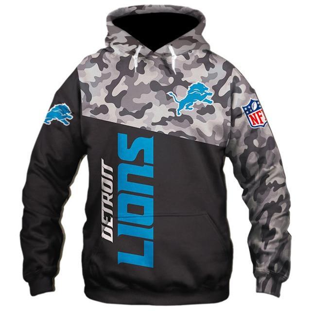 Detroit Lions Half Camo 3D Pullover Hoodie