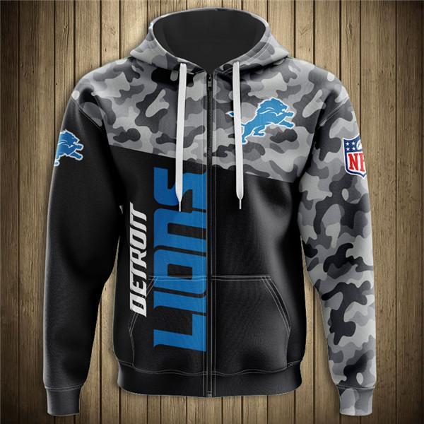 Detroit Lions Half Camo 3D Zipper Hoodie Jacket