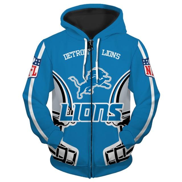 Detroit Lions Solid Color 3D Zipper Hoodie Jacket