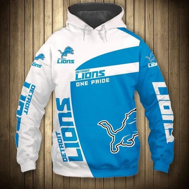 Detroit Lions White Hood 3D Pullover Hoodie