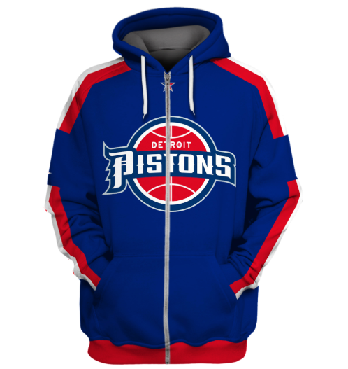 Detroit Pistons Blue Simple 3D Printed Zipper Hoodie Jacket