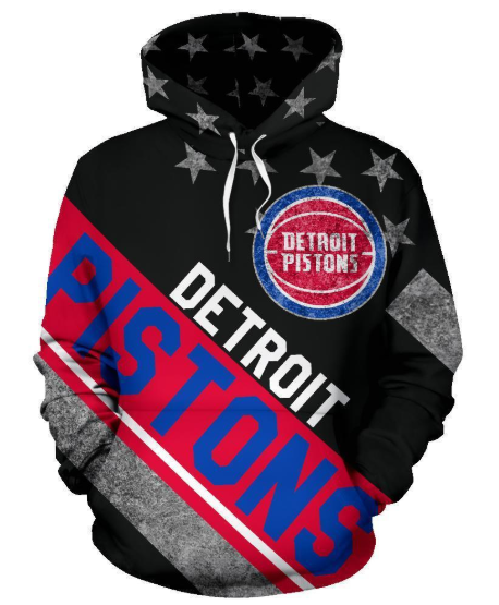 Detroit Pistons Stripe With Stars 3D Printed Pullover Hoodie