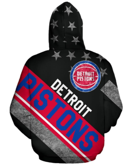 Detroit Pistons Stripe With Stars 3D Printed Pullover Hoodie - Image 2