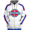 Detroit Pistons White Simple 3D Printed Zipper Hoodie Jacket