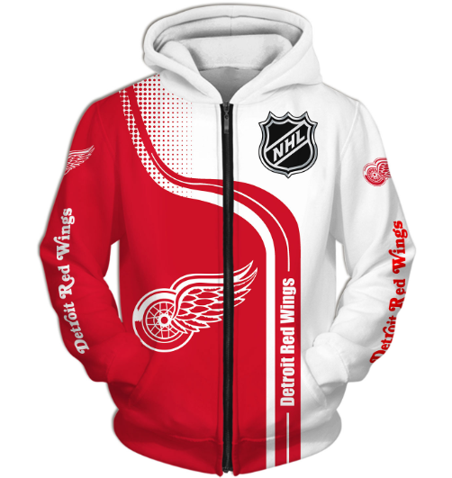 Detroit Red Wings Half Color 3D Printed Zipper Hoodie Jacket